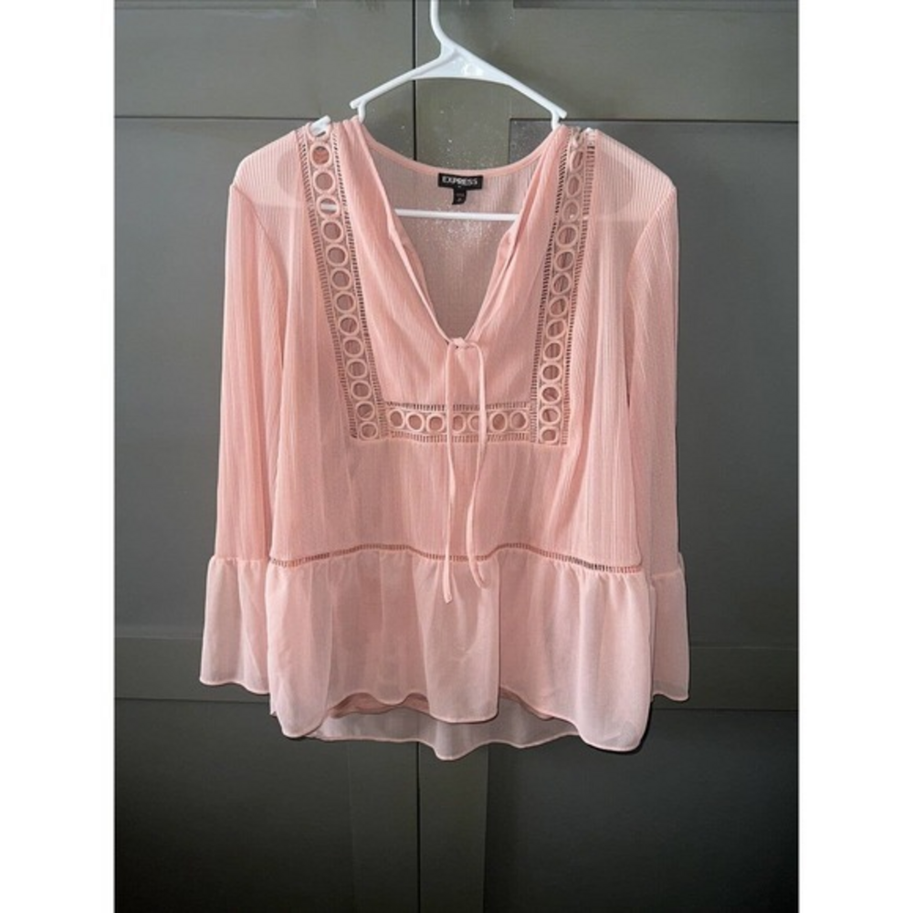 Express Women’s Tie Front Crochet‎ Detail Blouse Top Salmon Color Size Medium